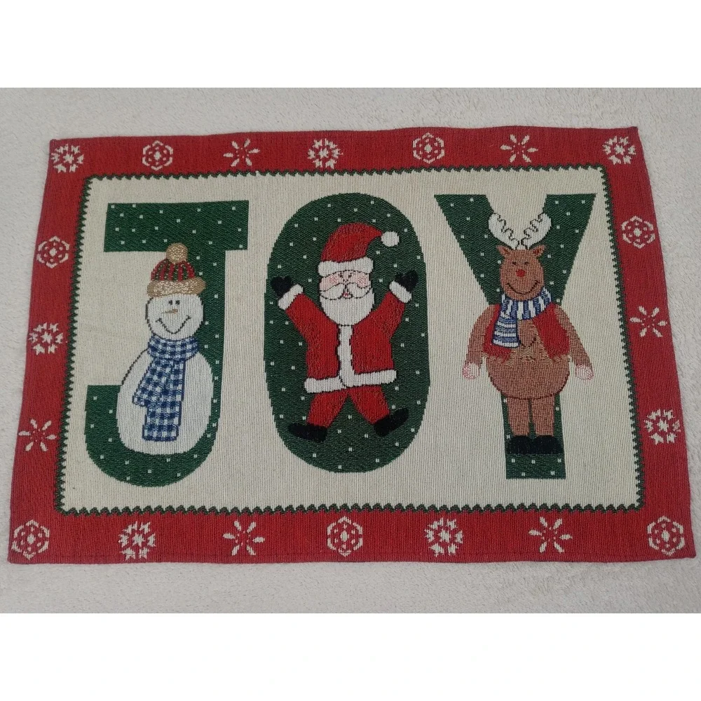 Holiday JOY Placemats Set of 4 Snowman‎ Santa Reindeer Christmas Decor